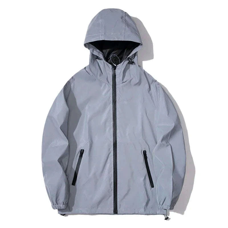 Night Reflective Windbreaker Hooded Jacket for Men-XXL / GRAY
