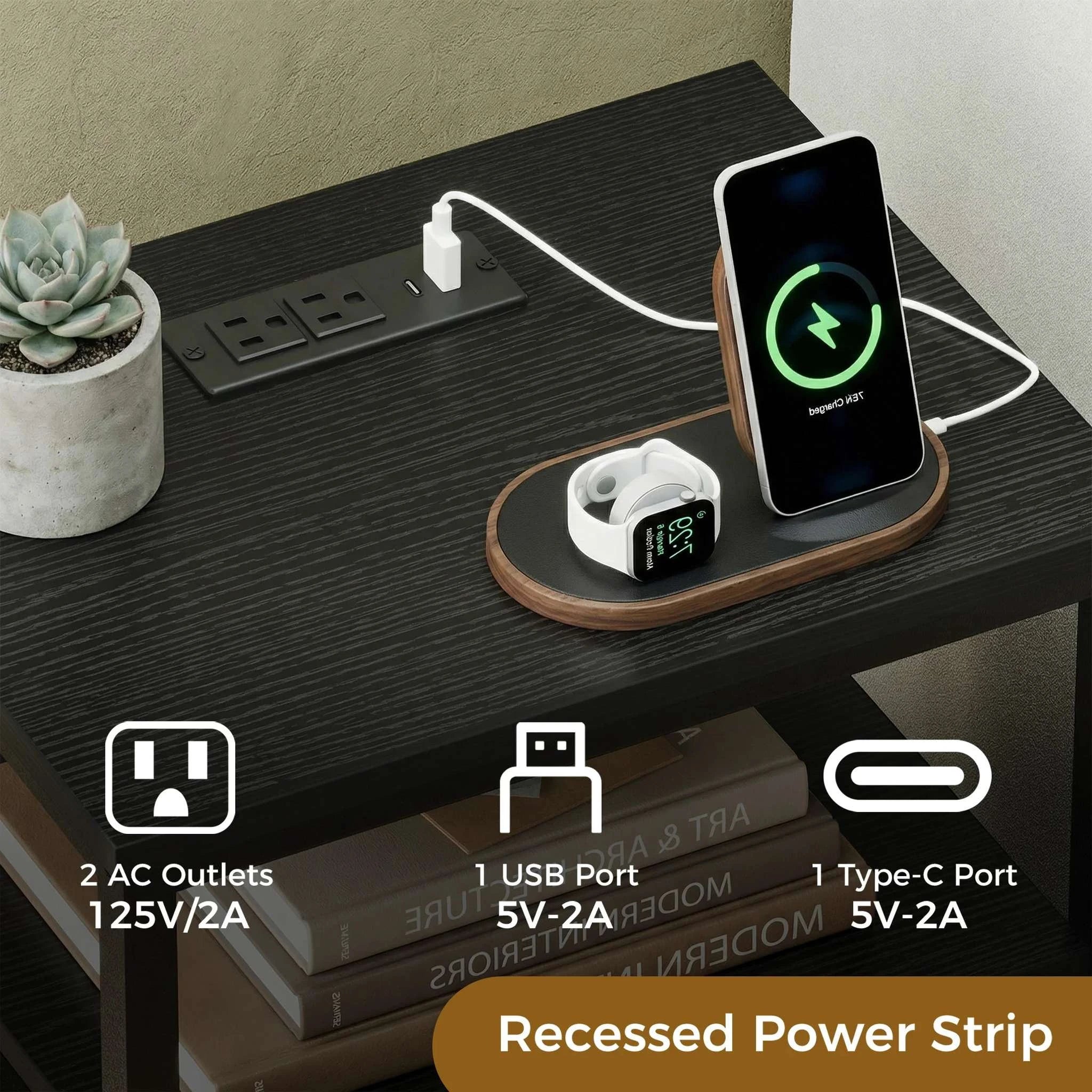 Nightstand with Charging Station, 2 Fabric Drawers & Shelf-black / United States