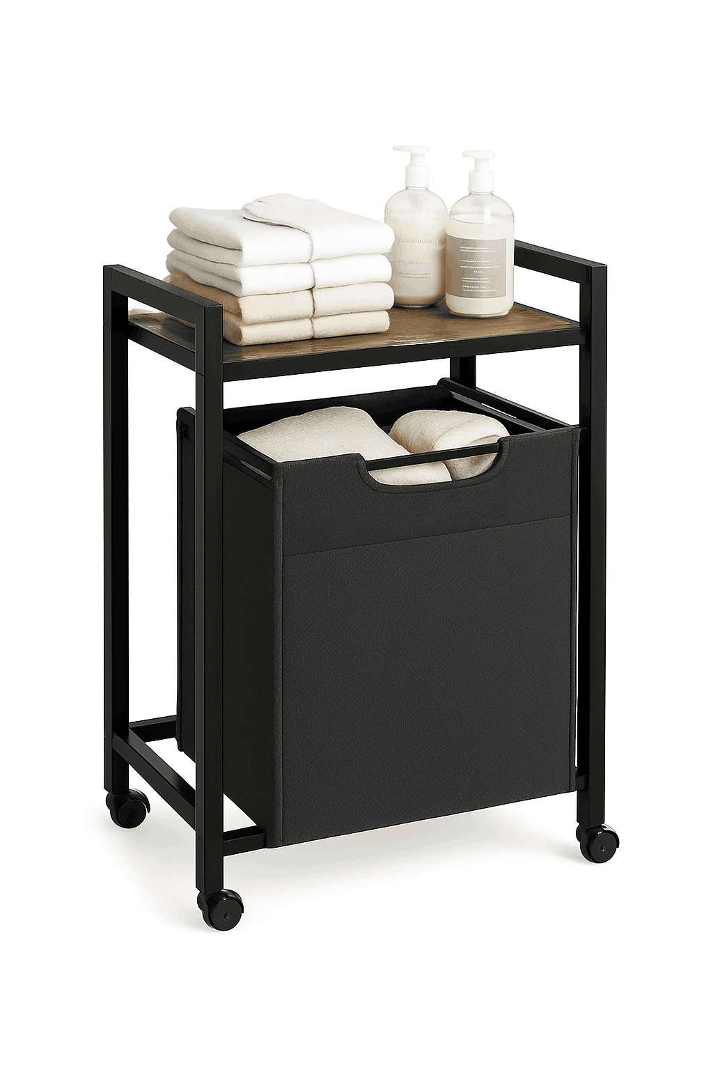 Nightstand with Charging Station, LED Lights & Fabric Drawers-Rust / United States