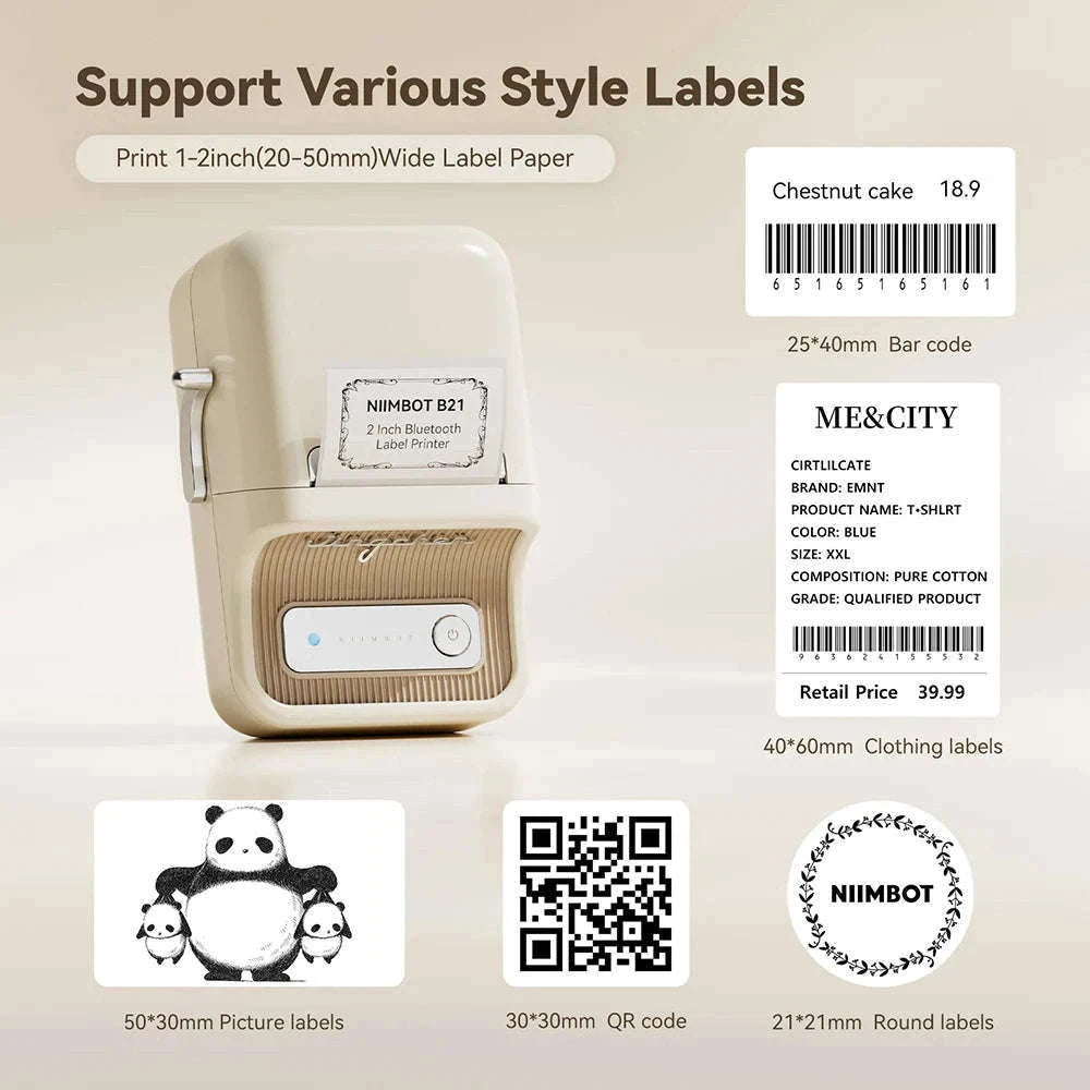 NiiMbot B21 Mini Thermal Printer Wireless Label Maker-Pink-50Round-2Rolls / China Mainland