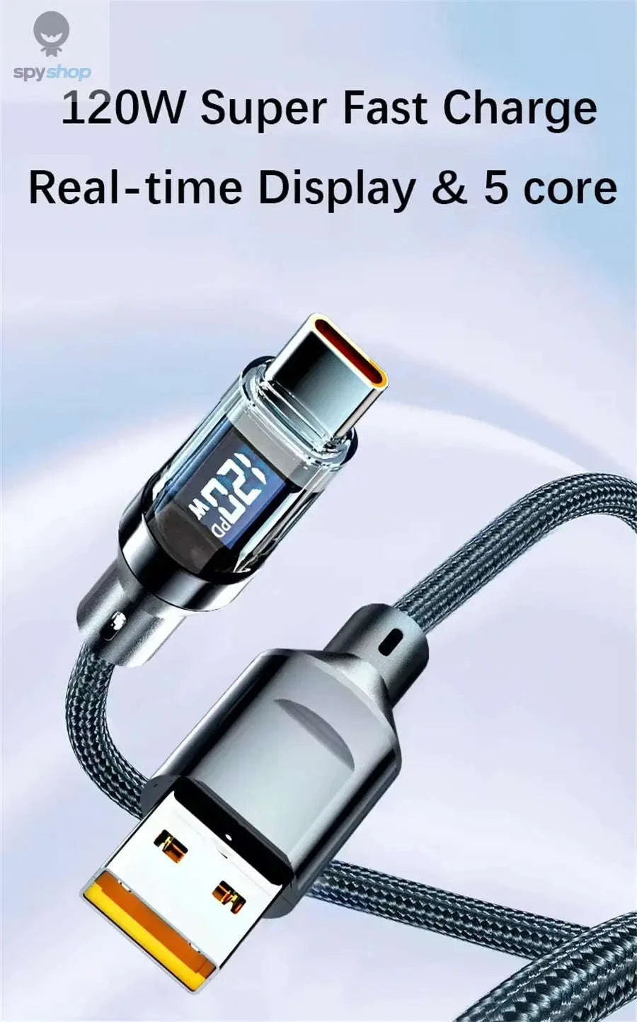 NNBILI 120W Fast Charging USB‑C Cable – LED Display, Durable Braided Design-120W USB A cable / 1m