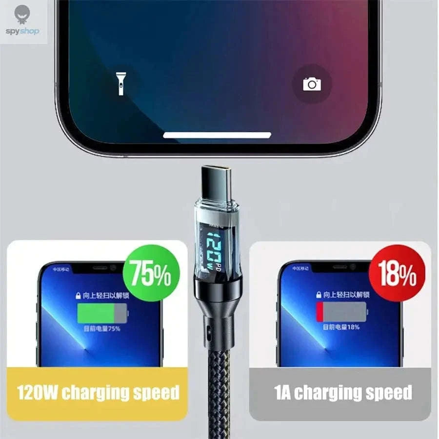 NNBILI 120W Fast Charging USB‑C Cable – LED Display, Durable Braided Design-120W USB A cable / 1m