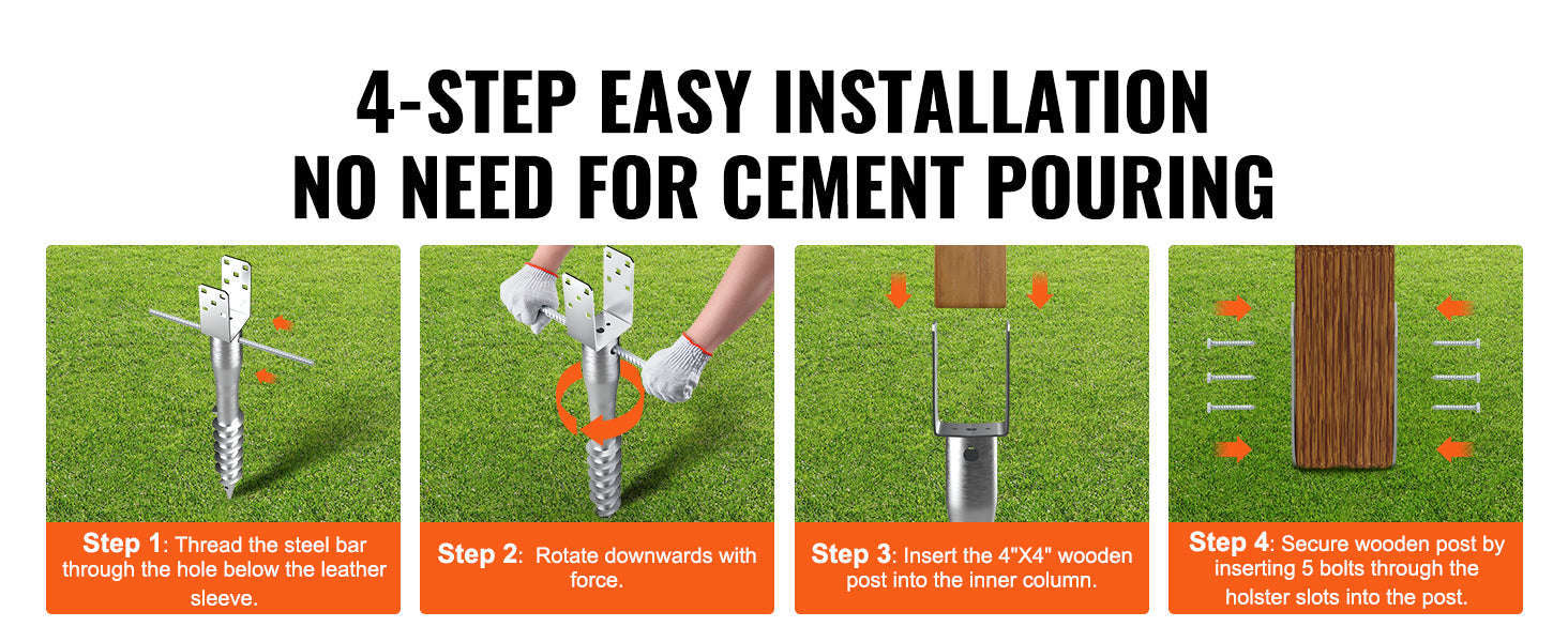 No Dig Ground Anchor Post Stake with Lag Bolts and U-Shape Holder-United Kingdom / 4pcs