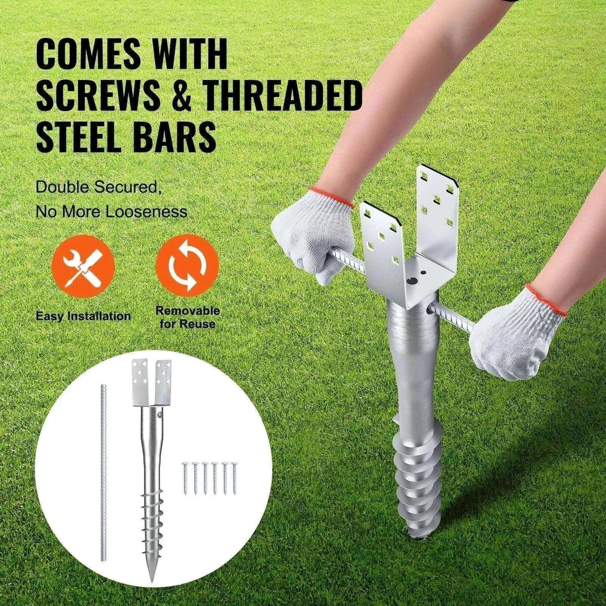 No Dig Ground Anchor Post Stake with Lag Bolts and U-Shape Holder-United Kingdom / 4pcs