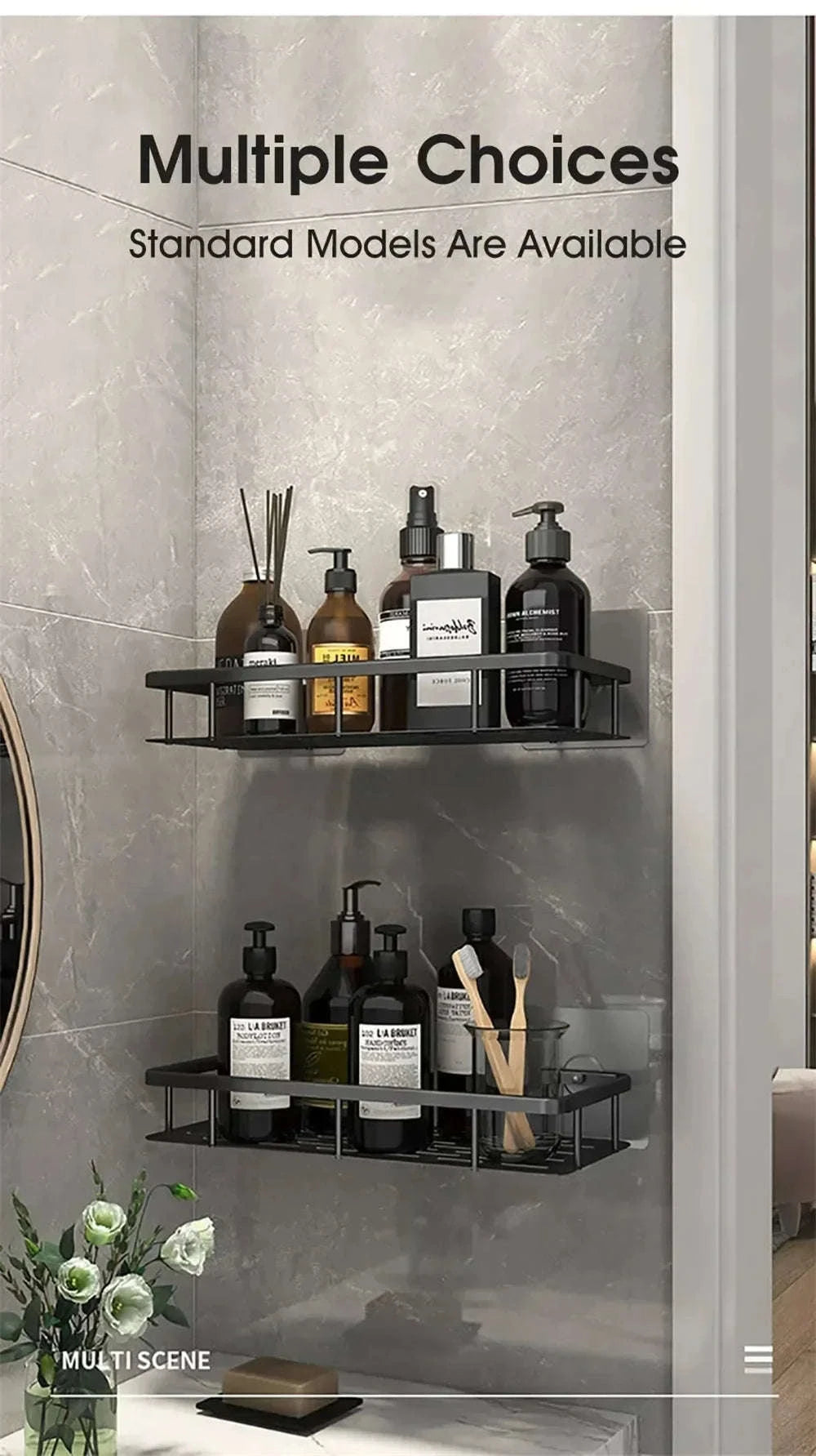 No‑Drill Bathroom Shelf Corner Organizer-A