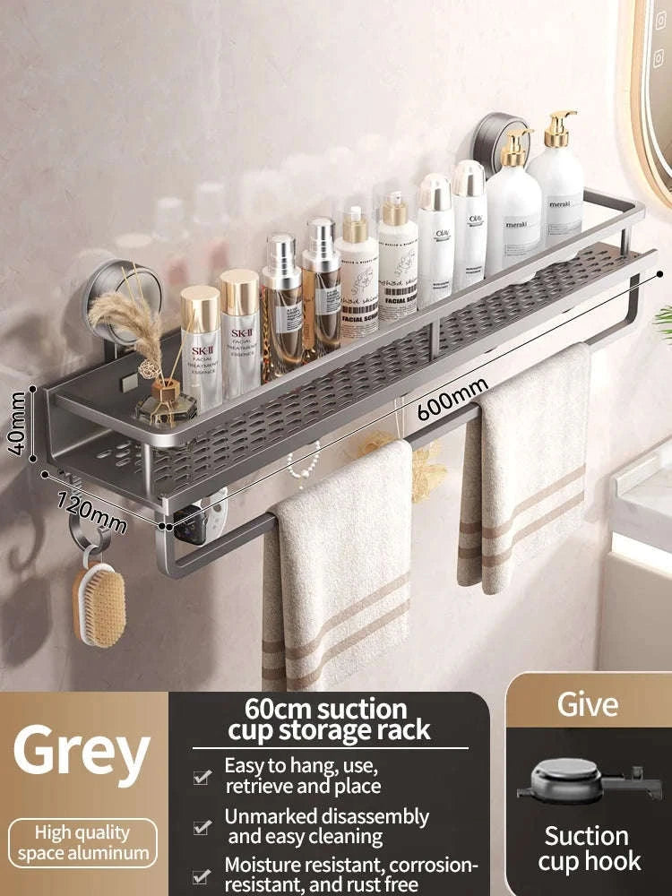No-Drill Suction Cup Bathroom Rack-grey layer 60cm / China Mainland