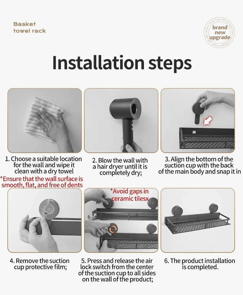 No-Drill Suction Cup Bathroom Rack-grey layer 60cm / China Mainland