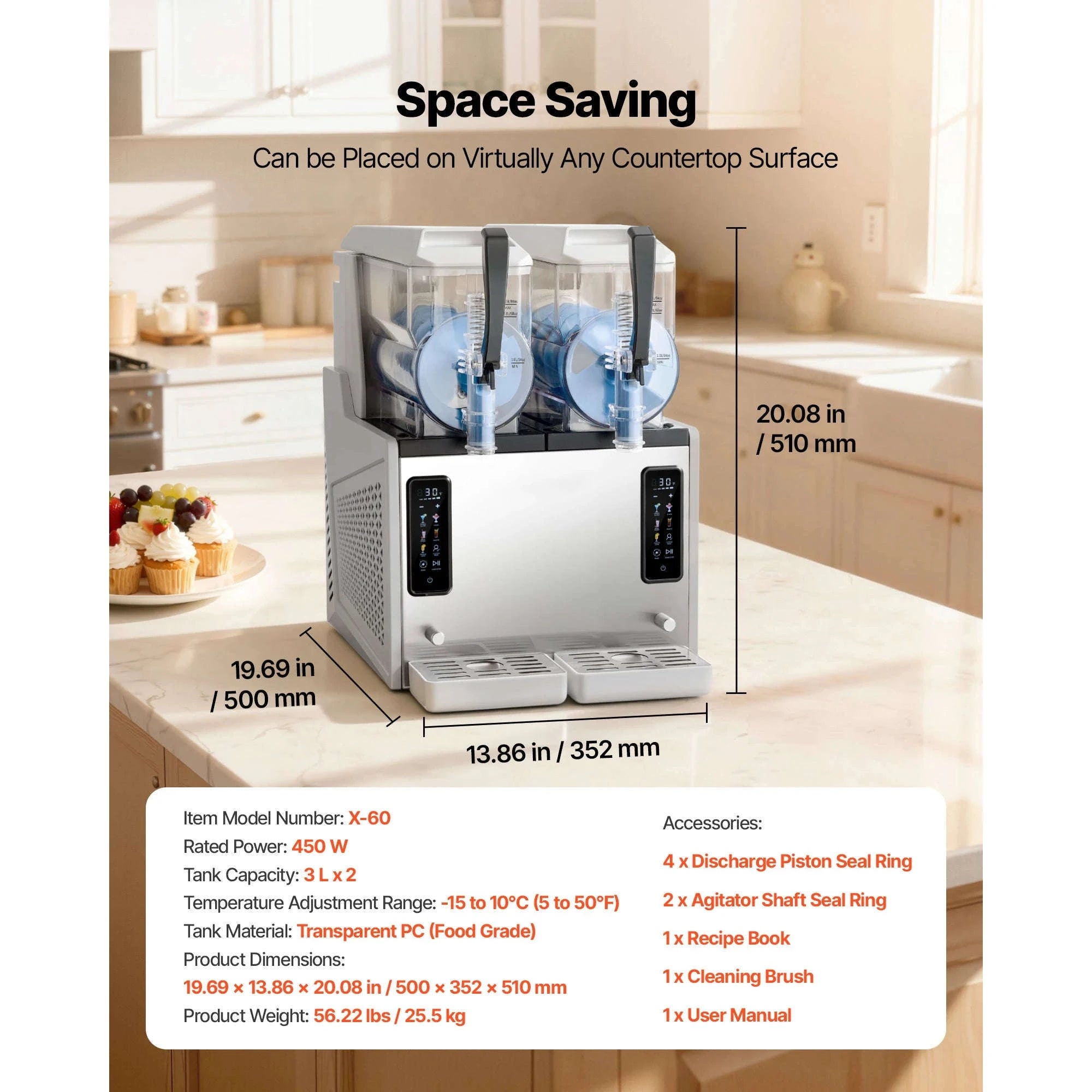 No Ice Slushy Machine with Single Tank for Frozen Drinks-2x3L / United States