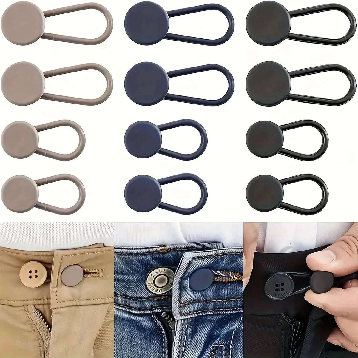 No-Sew Jean Waist Extenders for Instant Extra Comfort-4pcs Black