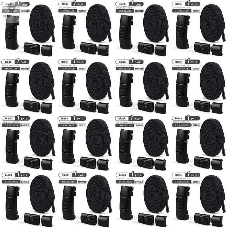 No-Tie Press Lock Elastic Shoelaces, 8mm Flat Laces-8Black-8White / 100cm