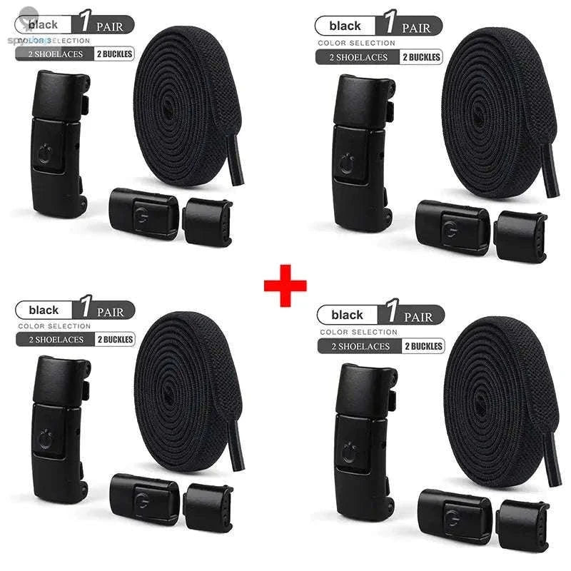 No-Tie Press Lock Elastic Shoelaces, 8mm Flat Laces-8Black-8White / 100cm