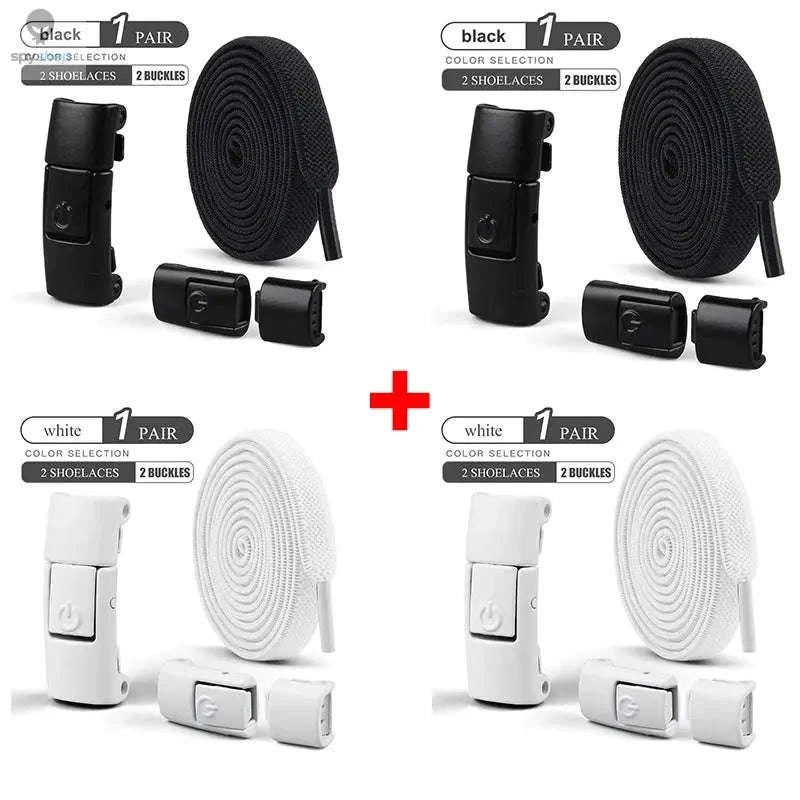 No-Tie Press Lock Elastic Shoelaces – 8mm Flat Laces for Easy Slip-On Sneakers-8Black-8White / 100cm