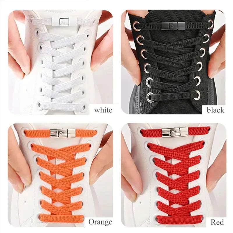 No-Tie Press Lock Elastic Shoelaces – 8mm Flat Laces for Easy Slip-On Sneakers-8Black-8White / 100cm