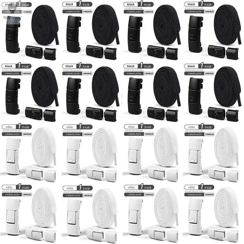 No-Tie Press Lock Elastic Shoelaces – 8mm Flat Laces for Easy Slip-On Sneakers-8Black-8White / 100cm