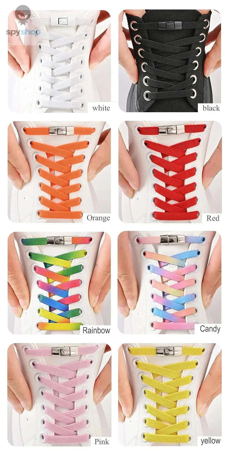 No-Tie Press Lock Elastic Shoelaces – 8mm Flat Laces for Easy Slip-On Sneakers-8Black-8White / 100cm