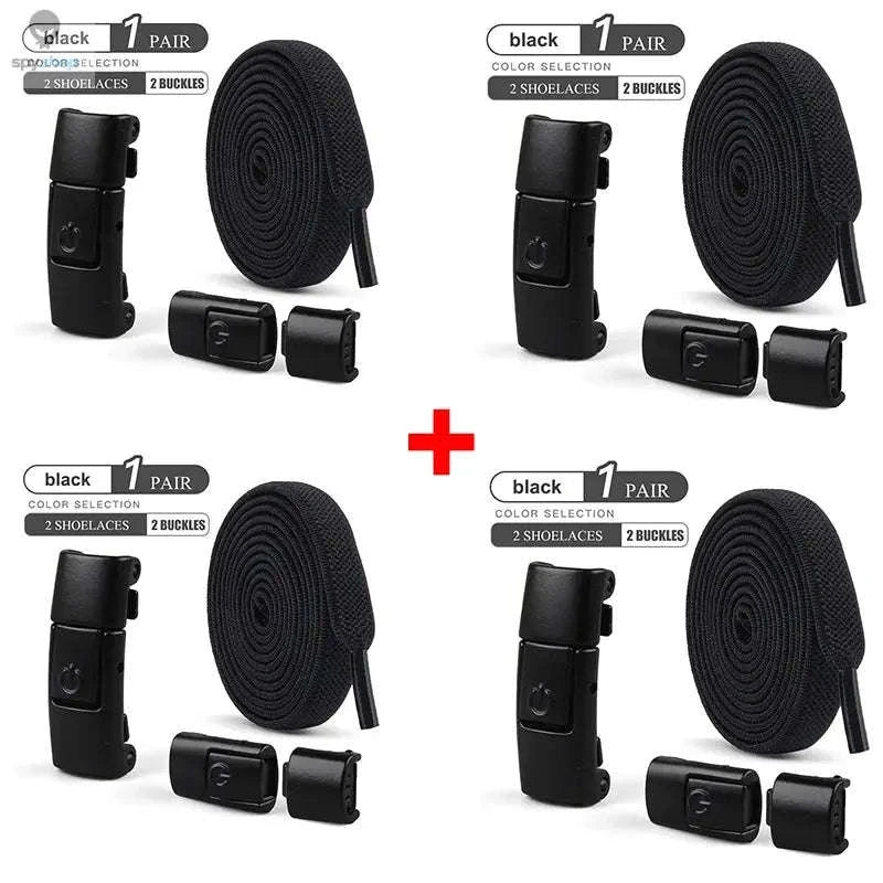 No-Tie Press Lock Elastic Shoelaces – 8mm Flat Laces for Easy Slip-On Sneakers-8Black-8White / 100cm