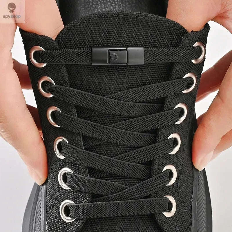 No-Tie Press Lock Elastic Shoelaces – 8mm Flat Laces for Easy Slip-On Sneakers-8Black-8White / 100cm