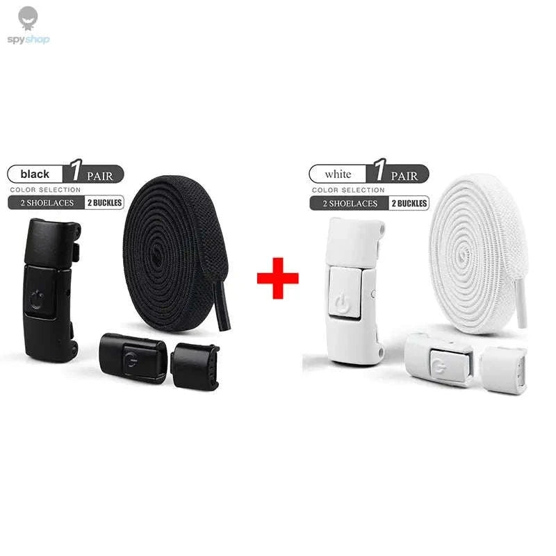 No-Tie Press Lock Elastic Shoelaces – 8mm Flat Laces for Easy Slip-On Sneakers-8Black-8White / 100cm