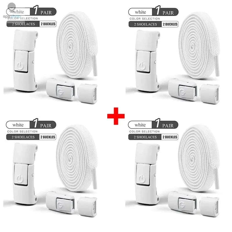 No-Tie Press Lock Elastic Shoelaces – 8mm Flat Laces for Easy Slip-On Sneakers-8Black-8White / 100cm