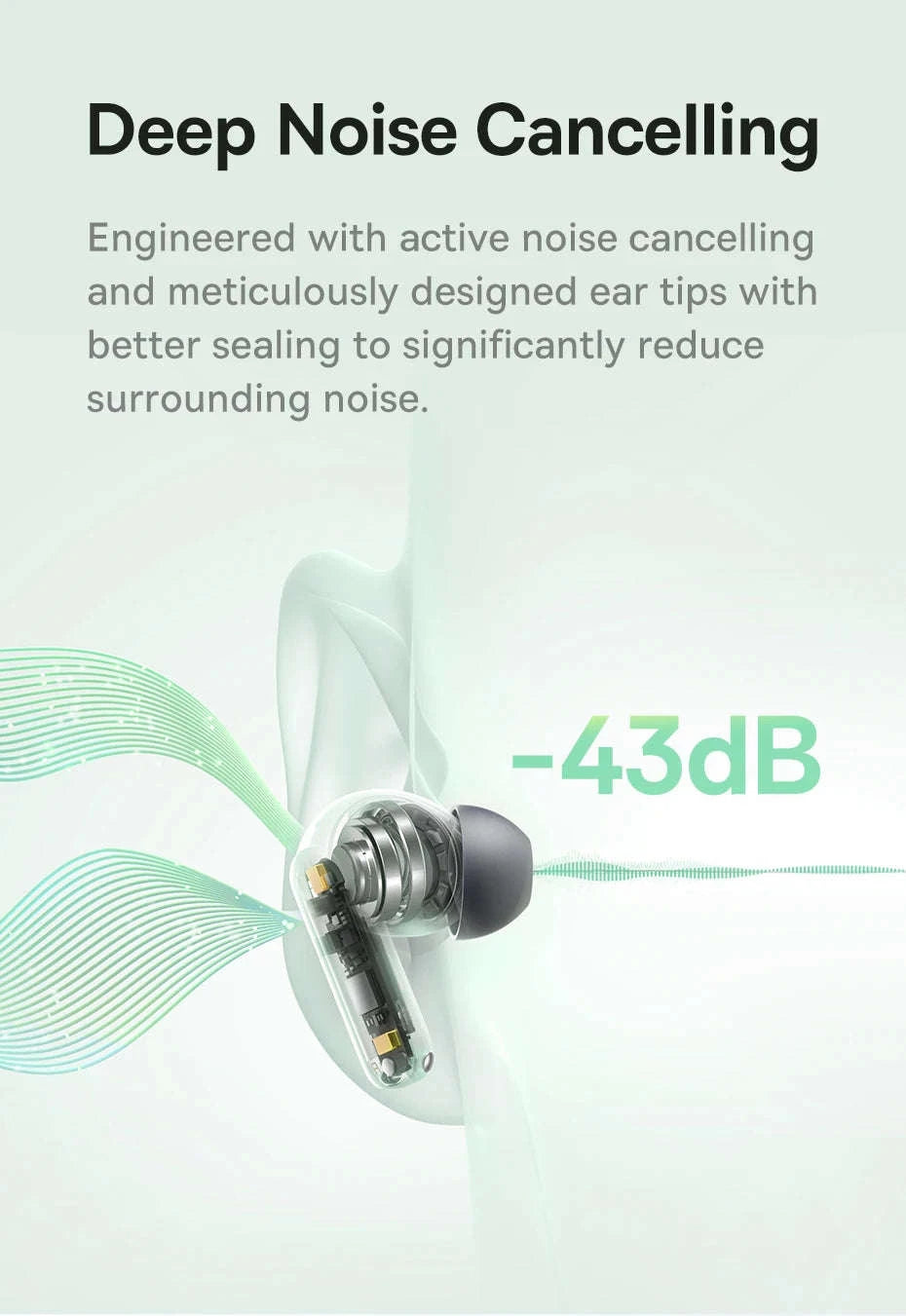 Noise Cancelling True Wireless Earbuds Bluetooth 6.0 with 41Hr Playtime-Black