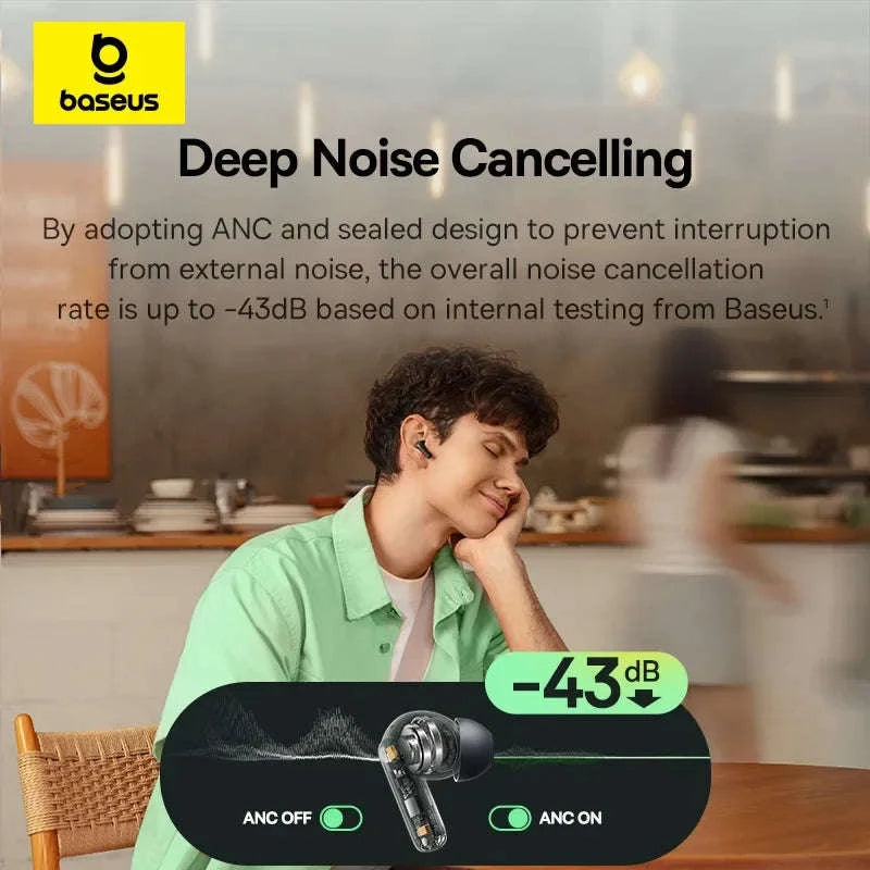 Noise Cancelling True Wireless Earbuds Bluetooth 6.0 with 41Hr Playtime-Black