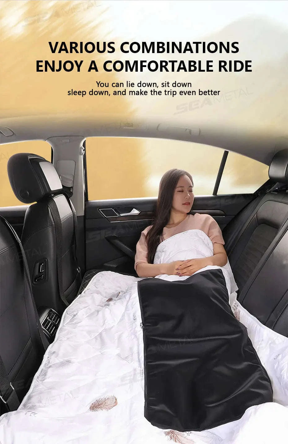 Non-Inflatable Car Back Seat Travel Bed-Black