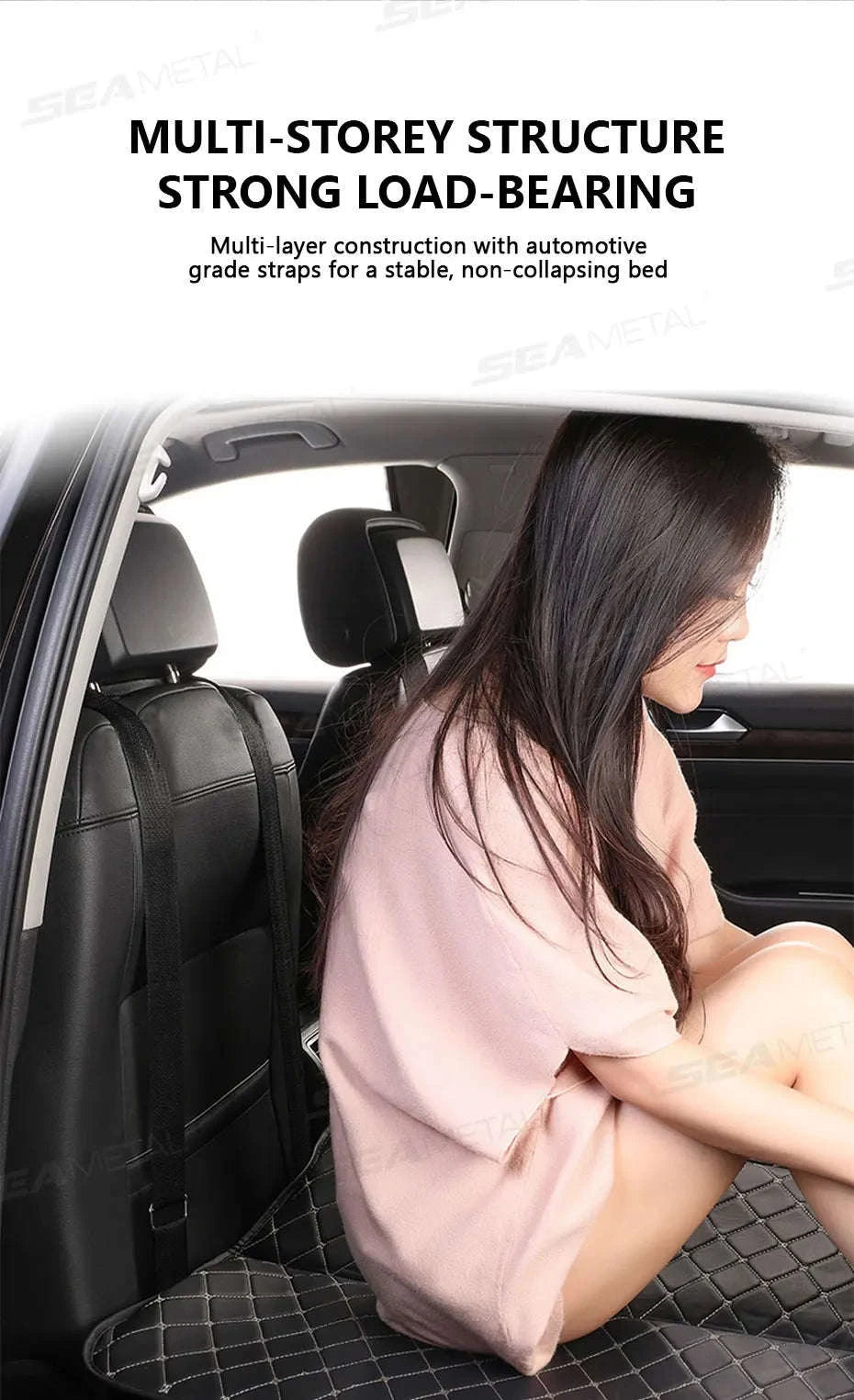 Non-Inflatable Car Back Seat Travel Bed-Black