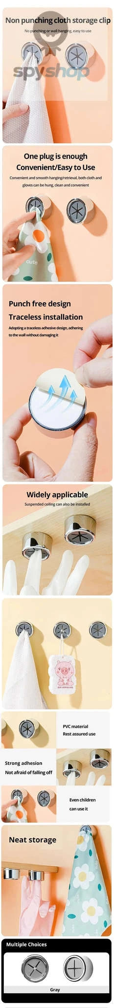 Non-Punching Dishcloth Clip 3‑Pack – Damage-Free, Space-Saving Kitchen Holders-3pcs White / 3PCs