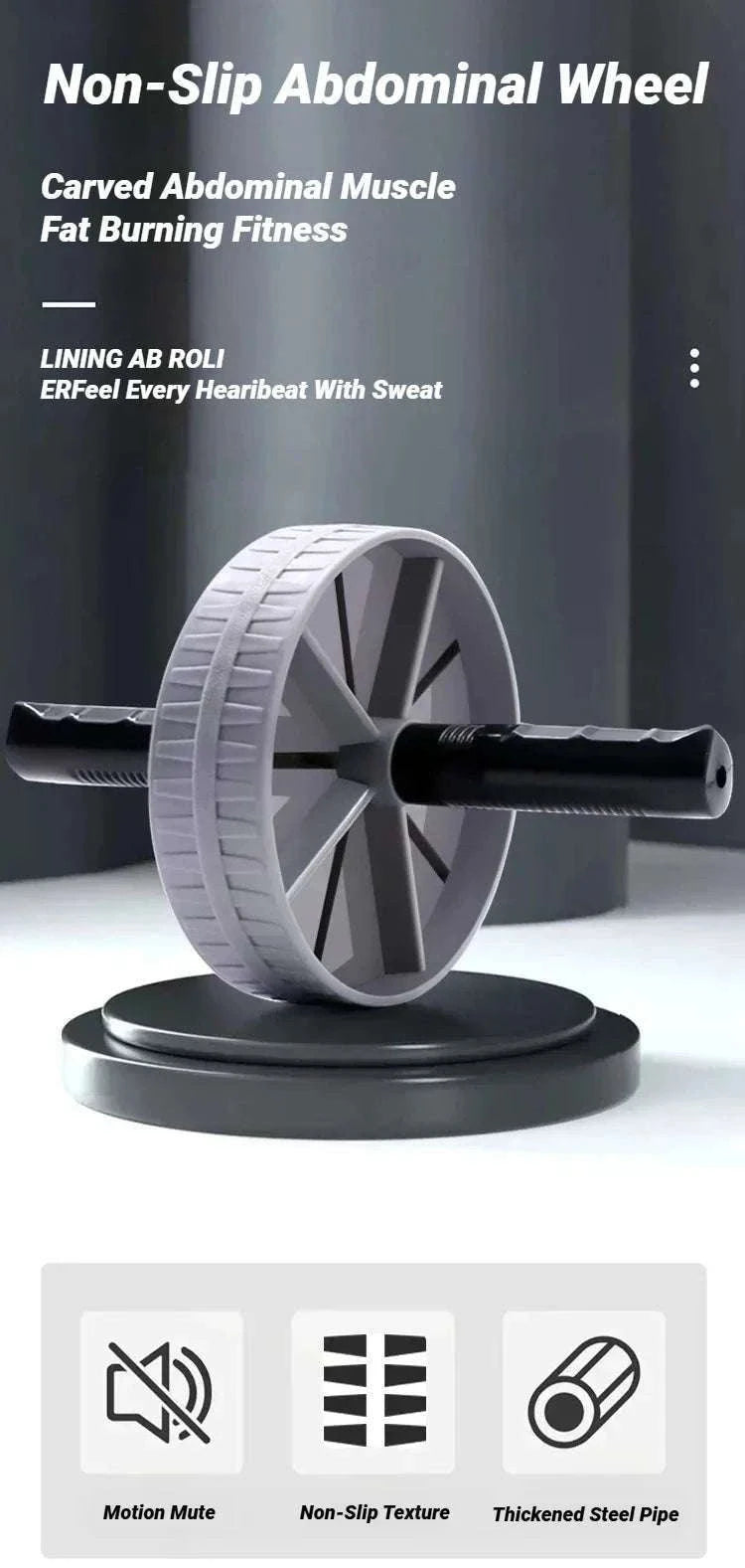 Non-Slip Abdominal Wheel Roller for Core Strength Training-Grey