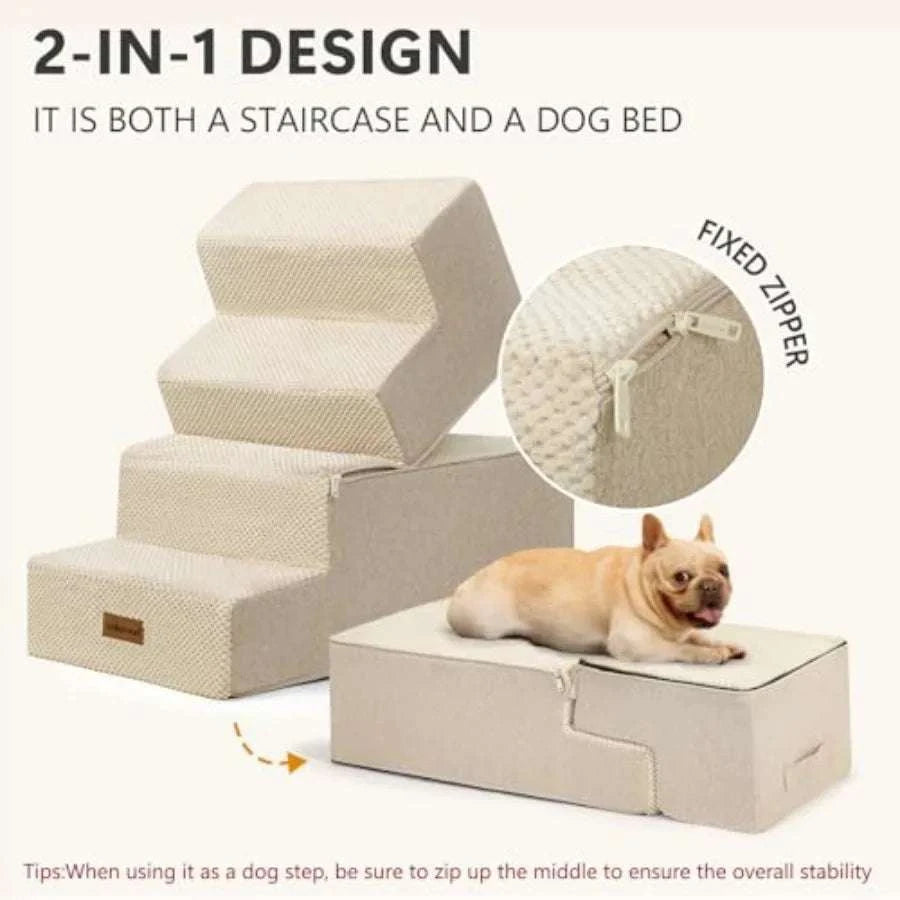 Non-Slip Dog Stairs for Bed and Couch – Safe Steps for Small Pets-United States / Beige