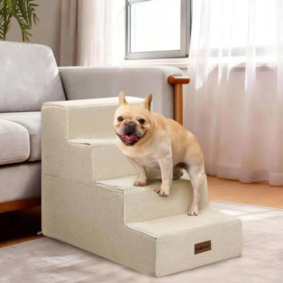 Non-Slip Dog Stairs for Bed and Couch – Safe Steps for Small Pets-United States / Beige