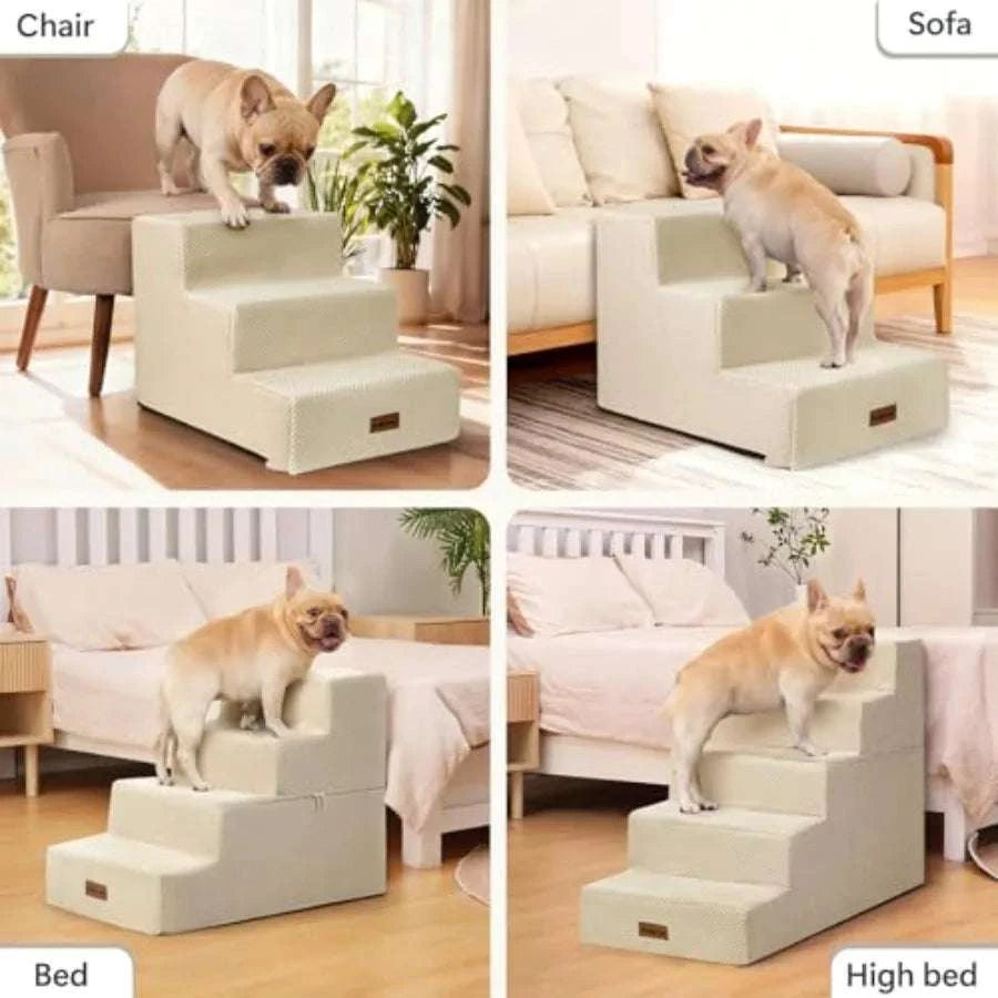Non-Slip Dog Stairs for Bed and Couch – Safe Steps for Small Pets-United States / Beige