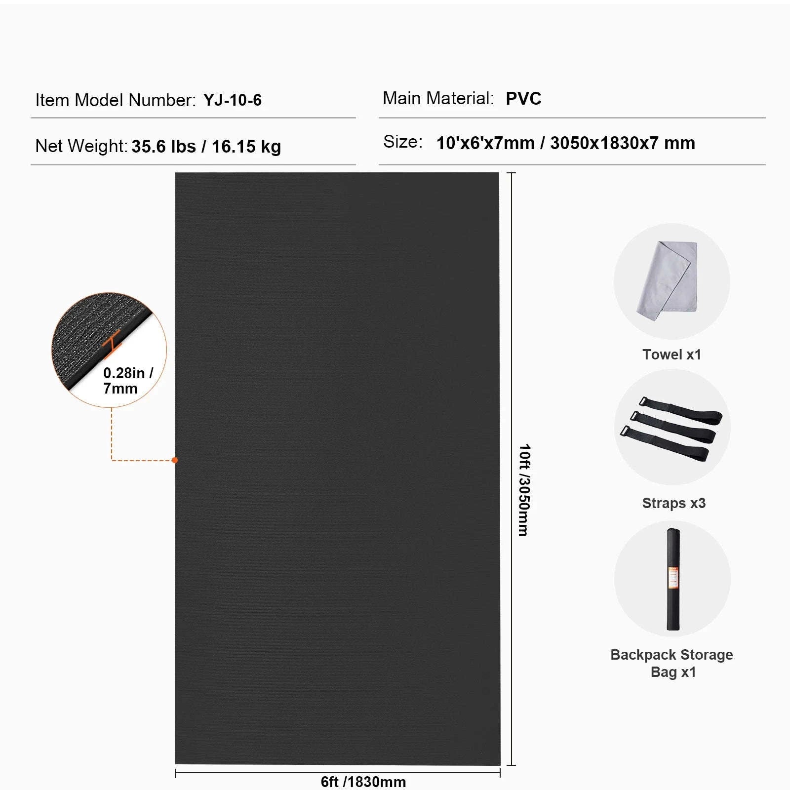 Non-Slip High Density Yoga Mat with Carry Bag & Strap-12X6FT / United States
