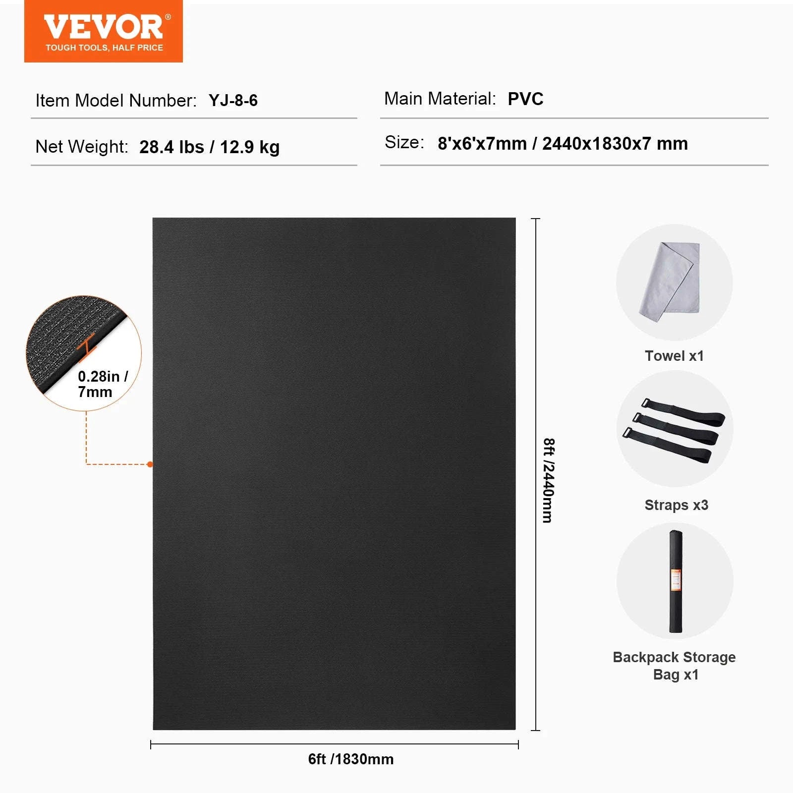 Non-Slip High Density Yoga Mat with Carry Bag & Strap-12X6FT / United States