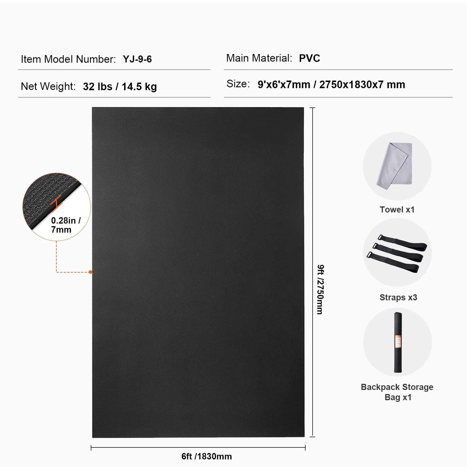 Non-Slip High Density Yoga Mat with Carry Bag & Strap-12X6FT / United States