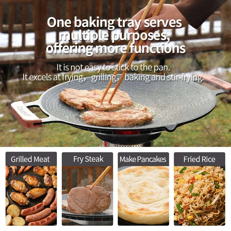 Non-Stick Korean BBQ Grill Pan for Stovetop and Outdoor Cooking-34cm