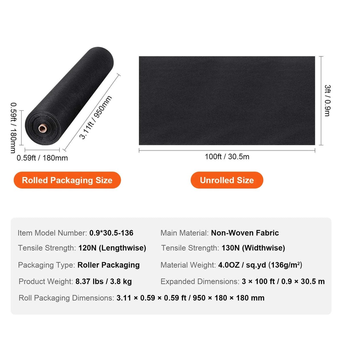 Non-Woven Geotextile Fabric for Weed Control and Drainage-6x50ft / Poland