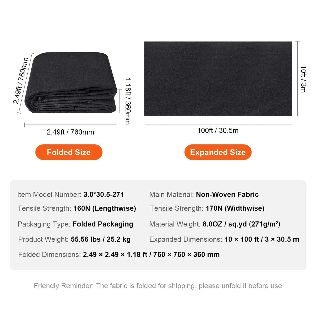 Non Woven Geotextile Fabric Under Gravel 10 x 100 ft 8 oz Heavy Duty Weed Barrier-6x50ft 8.0 / CZECH REPUBLIC
