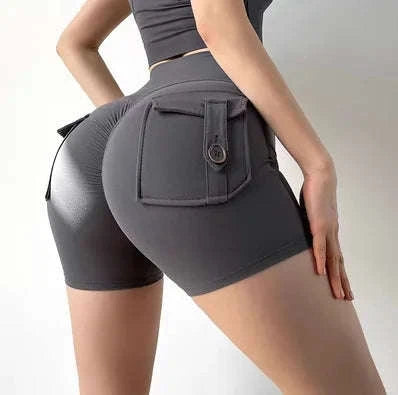 Nude High Waist Seamless Fitness Shorts with Pockets-Ivory / S
