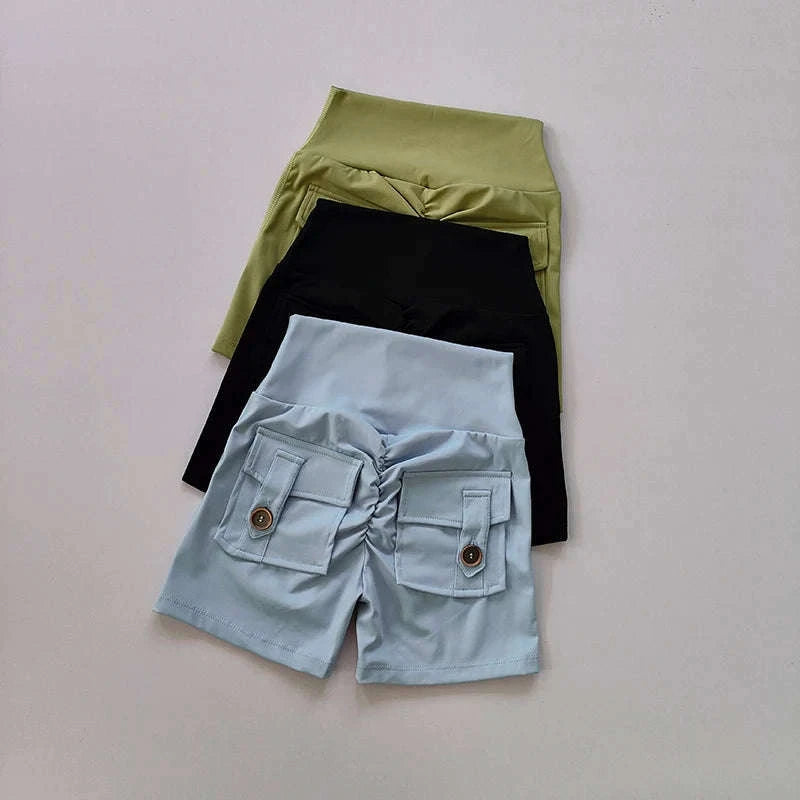 Nude High Waist Seamless Fitness Shorts with Pockets-Ivory / S