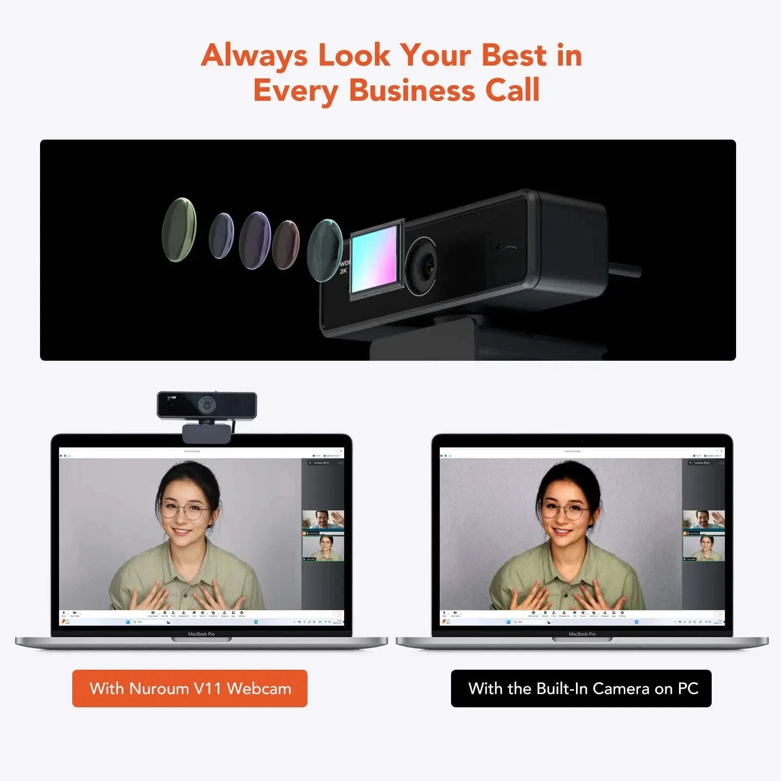 Nuroum 2K QHD Webcam 1440P/60FPS with Noise-Canceling Mics-2K Webcam / United States