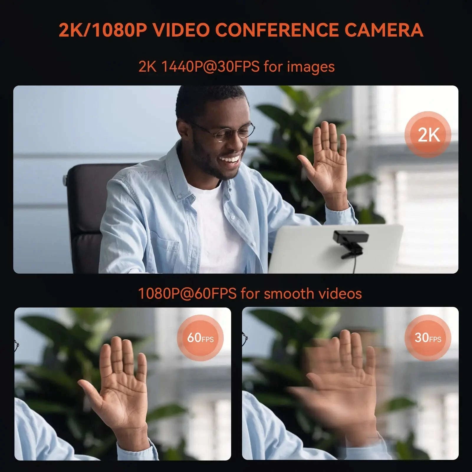 Nuroum 2K QHD Webcam 1440P/60FPS with Noise-Canceling Mics-2K Webcam / United States