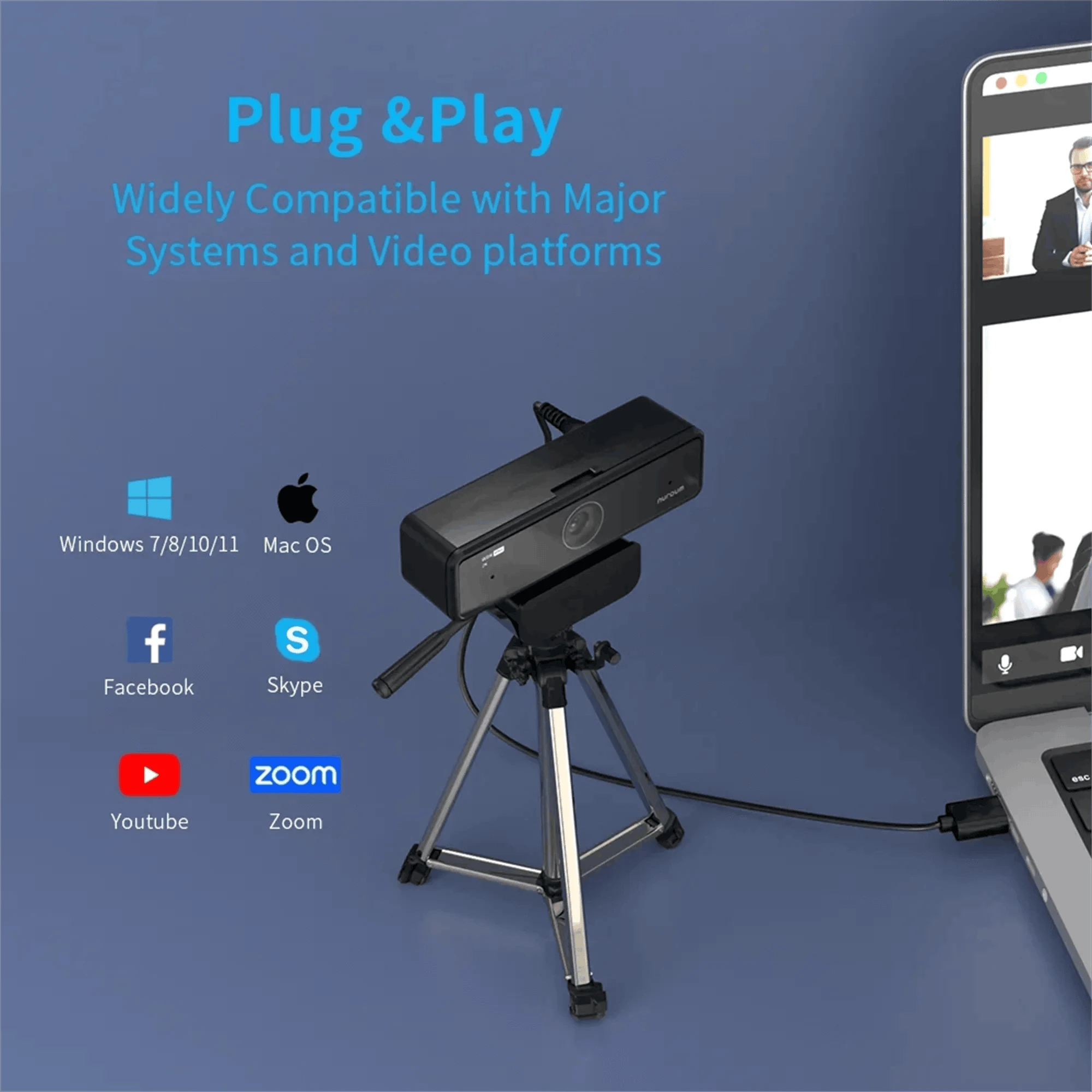 Nuroum 2K QHD Webcam 1440P/60FPS with Noise-Canceling Mics-2K Webcam / United States