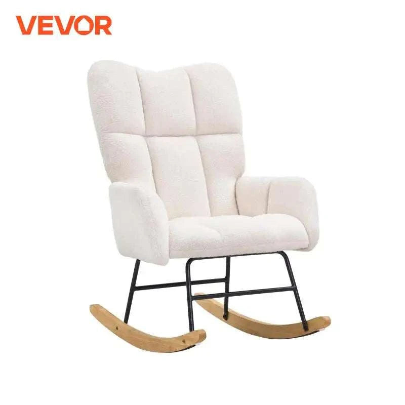Nursery Rocking Chair with Upholstered Cushion and 250 lb Capacity-Ivory White / United States