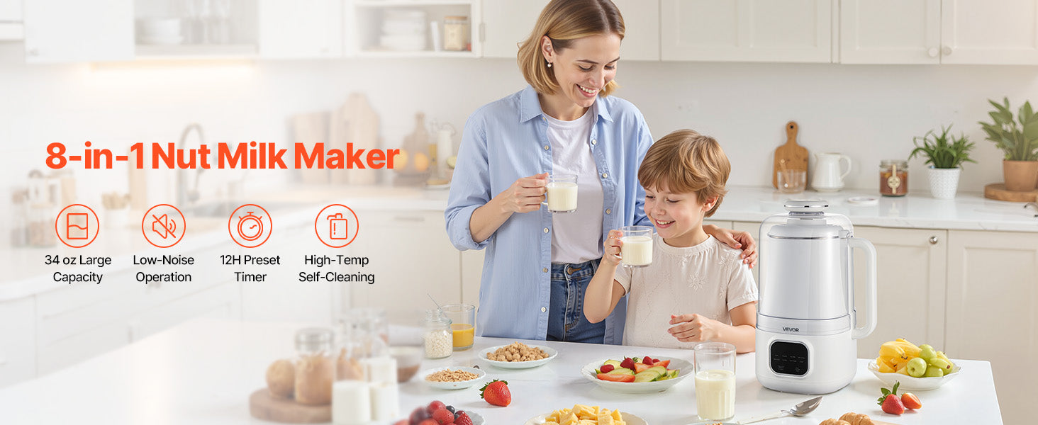 8-in-1 Notenmelkmaker 34oz met Timer en Zelfreinigingsfunctie