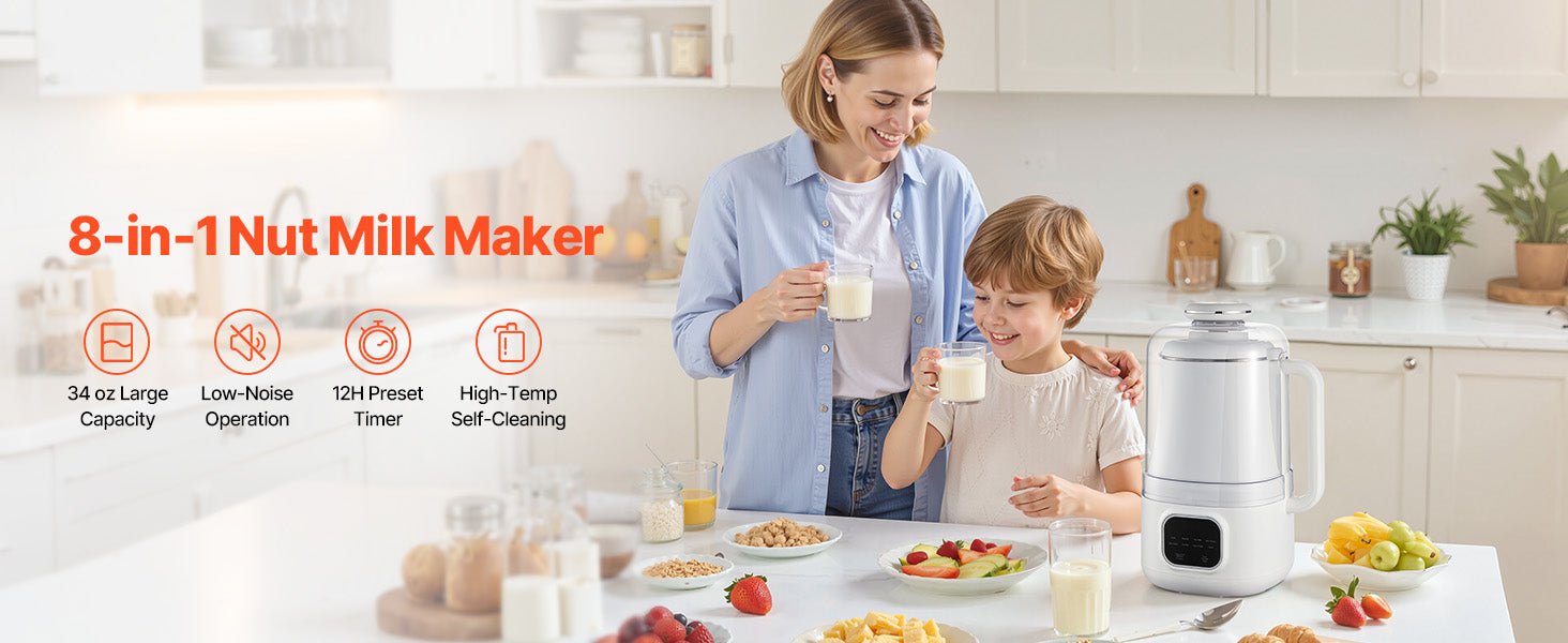 Preparatore di Latte di Noci 8-in-1 da 34oz con Autopulizia e Timer da 12h