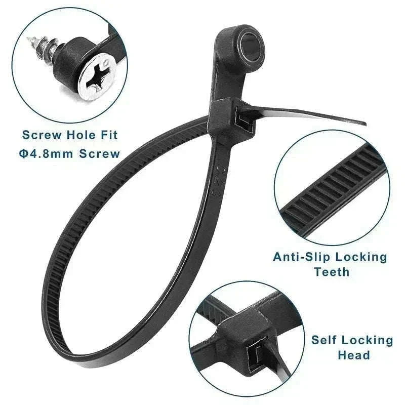 Nylon Cable Ties with Screw Mount for Secure Cable Control-B-White (No Hole) / 100 PCS