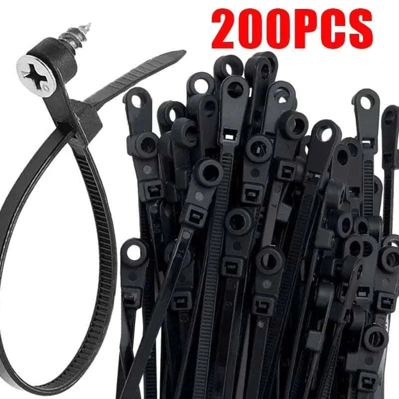 Nylon Cable Ties with Screw Mount for Secure Cable Control-B-White (No Hole) / 100 PCS