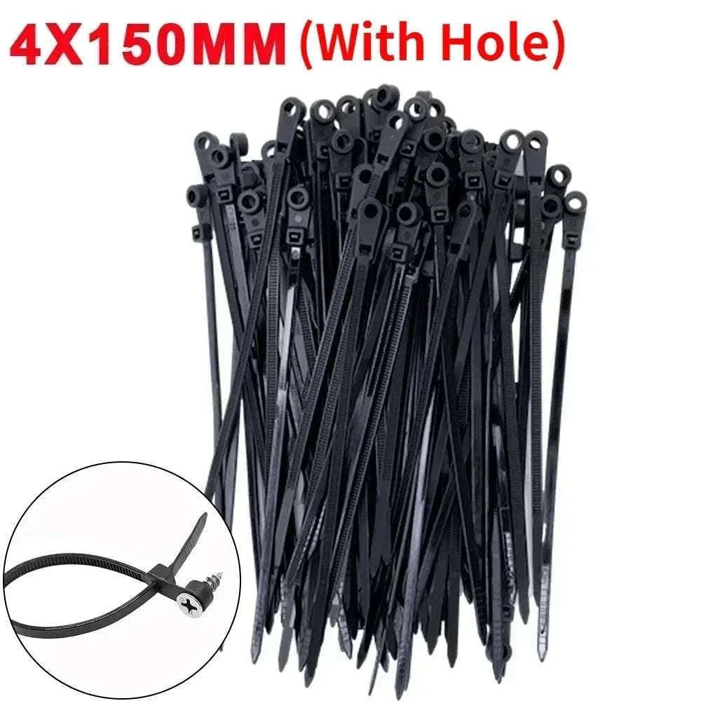 Nylon Cable Ties with Screw Mount for Secure Cable Control-B-White (No Hole) / 100 PCS