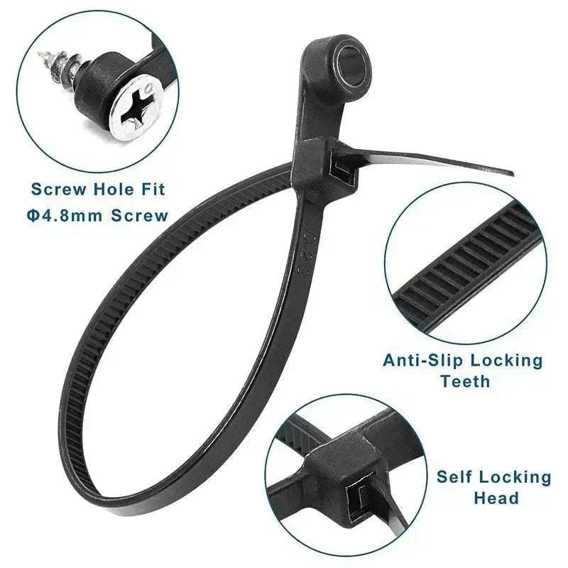 Nylon Cable Ties with Screw Mount for Secure Cable Control-B-White (No Hole) / 100 PCS